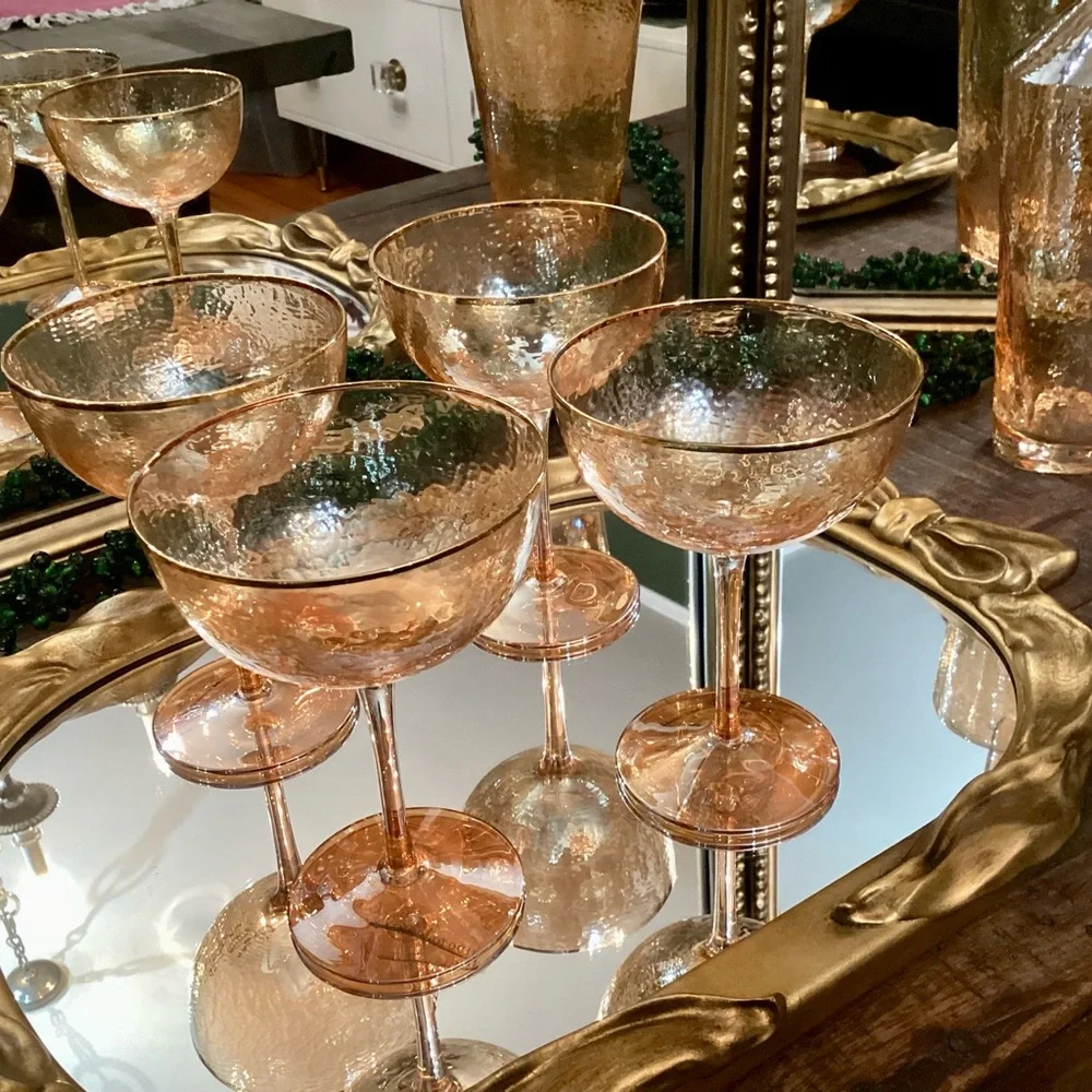 4 Anthropologie iridescent honey luster champagne glasses Zaza collection - NIB
